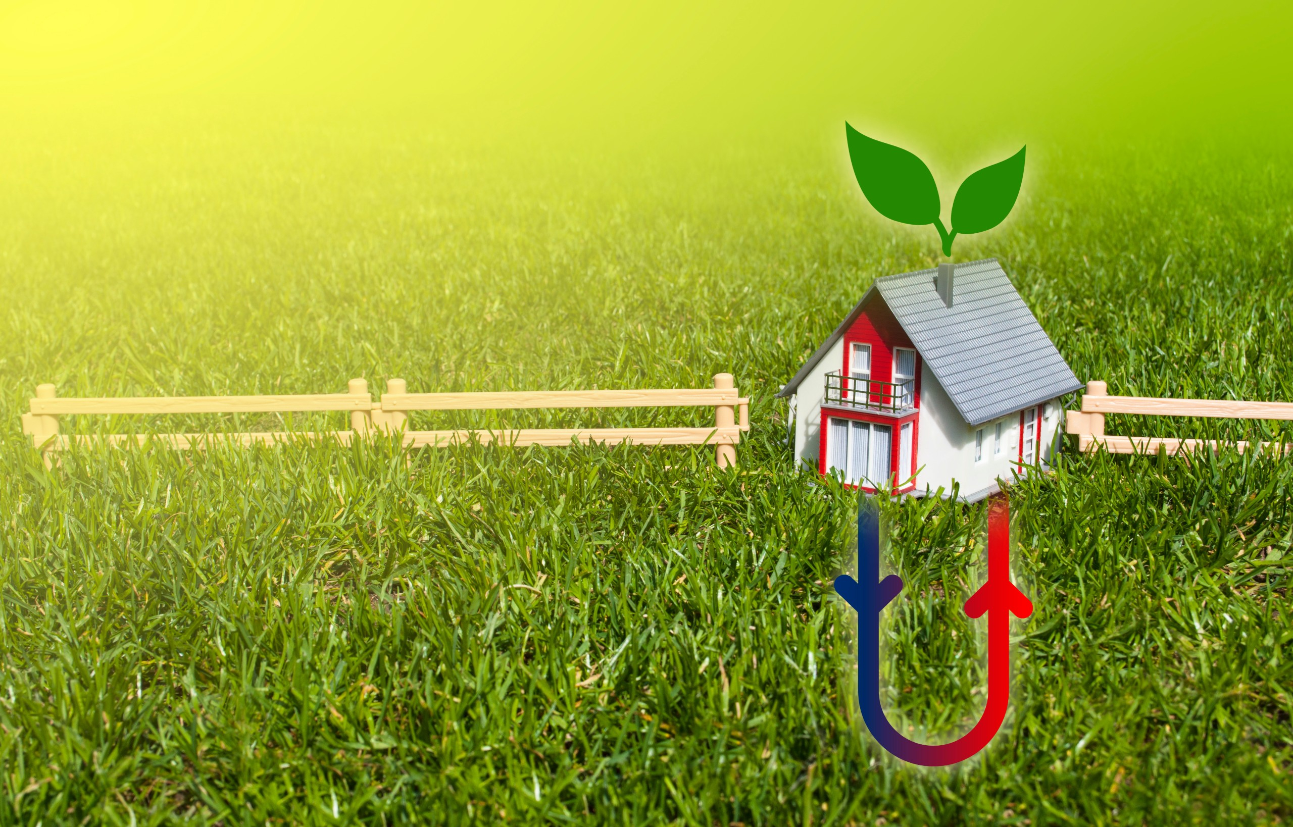 Haus auf Wiese mit Geothermie 