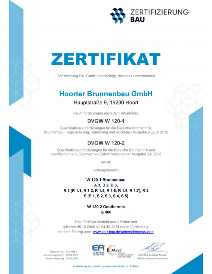 Zertifikat Hoorter Brunnenbau GmbH DVWG